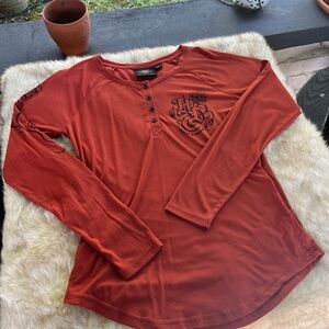Harley Davidson Motorcycle Ribbed & Rose Long Sleeve Henley